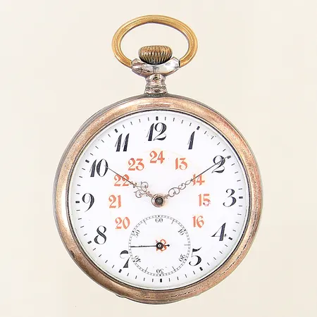 Fickur manuell Ø50mm boett-nr: 1751575, innerboett i silver, liten sekundvisare, silver 800/1000. Bruttovikt: 77,8g