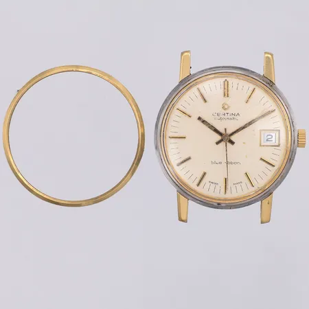 Herrur Certina Blue ribbon automat Ø35mm stål, lös ring 14K, repigt plastglas, saknar armband