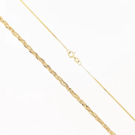 Collier flätat Guldfynd längd 41,5cm, bredd 1-2,5mm, 18K  Vikt: 3,4 g