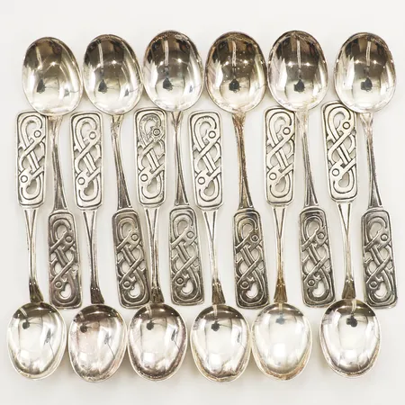 Tolv kaffeskedar längd 11cm bredd 14,0mm Gewe Silvervarufabriken Ab år 1973 Malmö silver 830/1000 Vikt: 144,6 g