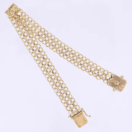 Armband X-länk dubbelradig längd 19cm bredd 9mm kistlås svenska stämplar defekt saknar en låsåtta 18K Vikt: 12,3 g
