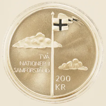 Minnesmynt 200kr Två nationer i samförstånd Ø36mm Unionsupplösningen 1905-2005 silver 925/1000 Vikt: 28 g