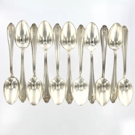 11 Kaffeskedar "Vasa", längd:ca 12,1cm, monogram G, 830/1000 silver Vikt: 148,1 g