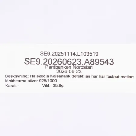 Halskedja Kejsarlänk defekt lås hår har fastnat mellan länkbitarna silver 925/1000 Vikt: 35,8 g