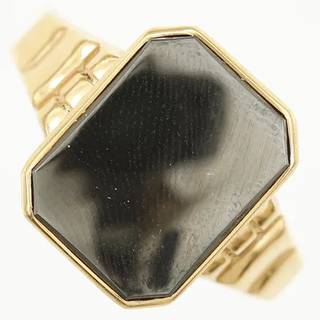 Klackring med hematit stl:20 bredd 14,5mm år 1963 18K Vikt: 4,4 g