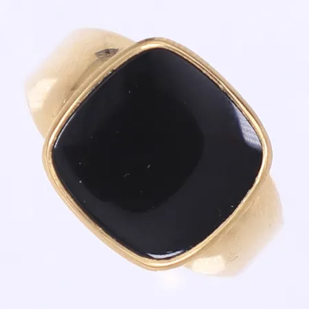 Klackring med svart sten stl 19¾ bredd 3-14mm svenska stämplar 18K Bruttovikt: 4,2 Vikt: 4,2 g