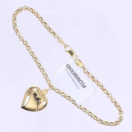 Armband GHA ärtlänk med hjärta längd 18,5cm bredd 3-18mm 18K, Vikt: 3,4 g