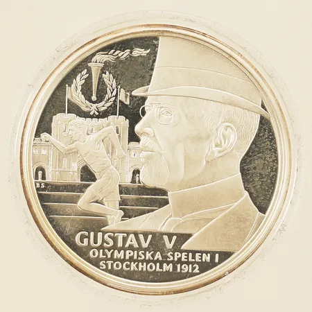 Minnesmynt Kungariket Sverige Ø36mm Gustav V Olympiska Spelen I Stockholm 1912 plastetui Silver 925/1000 Vikt: 27,3 g