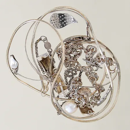 Diverse silversmycken stenar pärla udda skadade, silver 925/1000 Vikt: 17,8 g