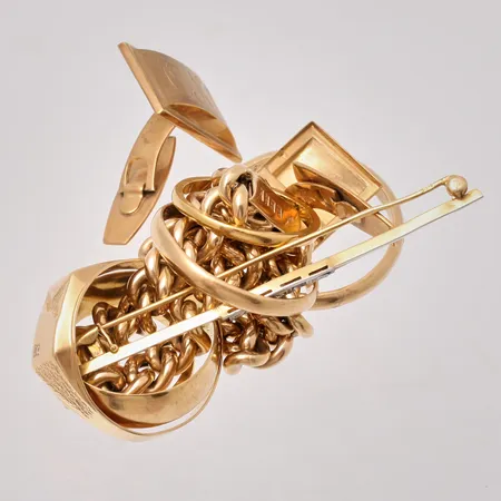 Diverse defekt guld, 18K, 43g.