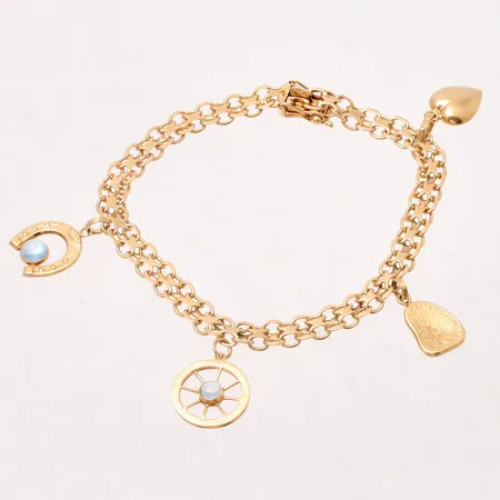 Armband 19cm Xlänk, bredd 5,6mm, 4st berlocker, 18K, 12,42g.