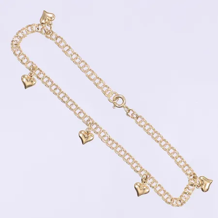 Armband Bismarck med fem berlocker i form av hjärtan längd 19cm bredd 3mm 18K Vikt: 4,3 g