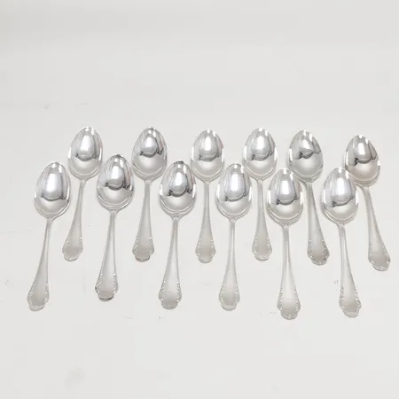 12 Bordsskedar modell: Haga, längd: 188mm, svenska stämplar, mindre repor, silver 830/1000 Vikt: 525,2 g