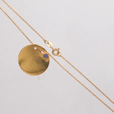 Kedja längd 43cm med hänge Ø22mm gravyr 18k Vikt: 4,4 g