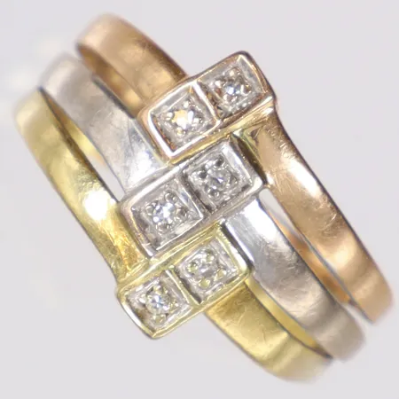 Ring med diamanter 6x0,01ct, stl:18¾, bredd 4-14mm, rödguld/vitguld, 18K Vikt: 3,9 g