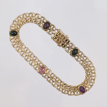 Armband Bismarck med stenar, dubbel, längd 20,5cm, bredd 9mm, 18K Vikt: 13,1 g