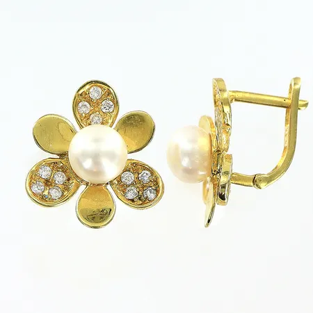 Örhängen 17x16mm, vita stenar odlad sötvattenpärla, 14K Vikt: 5,8 g