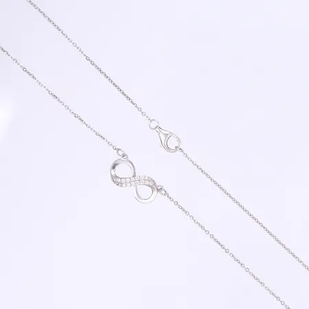Halscollier evighetstecken med vita stenar längd 45cm bredd 1-9mm silver 925/1000 Vikt: 2,8 g