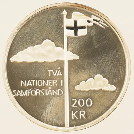 Minnesmynt 200kr Två nationer i samförstånd Ø36mm Unionsupplösningen 1905-2005 silver 925/1000 Vikt: 27,6 g