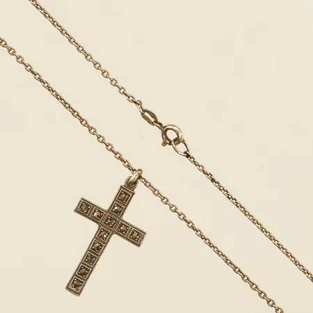 Kedja Ankar 45cm bredd 1mm små skador hänge kors med markasiter 32x18mm 925/1000 silver Vikt: 4,5 g