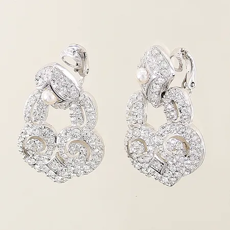 Örhängen med stenar samt imitationspärlor Swarovski 35x22,7mm, clips, vitmetall
