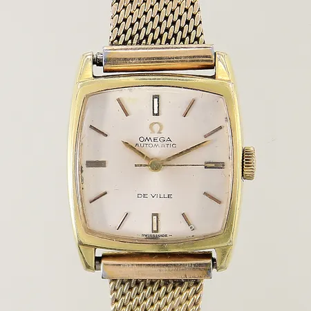 Damur Omega De Ville stål/doublé, automatisk, 22x22mm, boett-nr:561.010, kaliber: 671, repigt mineralglas, armband i stål/doublé med färgbortfall, inga tillbehör