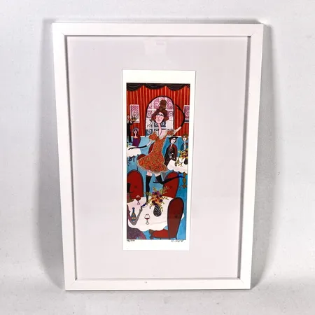 Tavla färglitografi av Marika Lang (född 1961) signerad och numrerad 78/100 bildstorlek 19x7 cm ramad utan upphängningsanordning 
