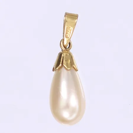 Hänge med imitationspärla längd 23mm bredd 8mm guldpläterat silver 925/1000 Vikt: 1,2 g