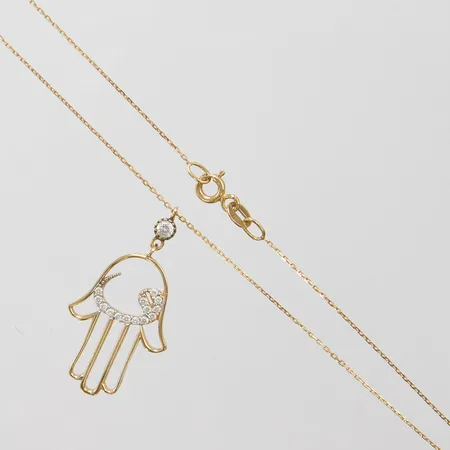 Kedja Ankar längd: 44,5cm, bredd: 0,8mm, hänge Fatimas hand/Hamsa med vita stenar, 33,5x17,5mm, hänge ej avtagbart, 14K Vikt: 3 g