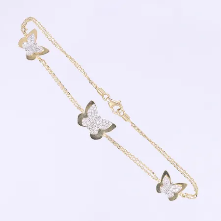 Armband med fjärilar och vita stenar längd 20cm bredd 2-10mm 14K Vikt: 4,1 g