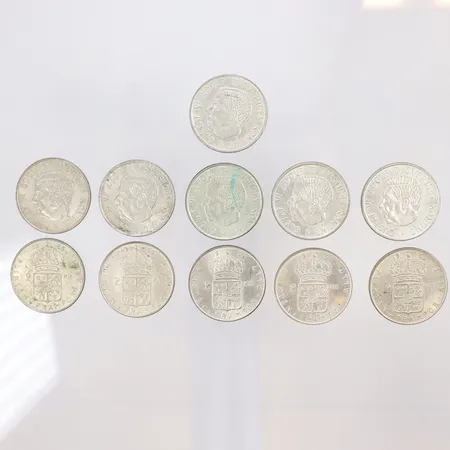 11 Silvermynt, Gustaf VI Adolf Sveriges Konung, 1956-1965, 400/1000 silver Vikt: 154,6 g