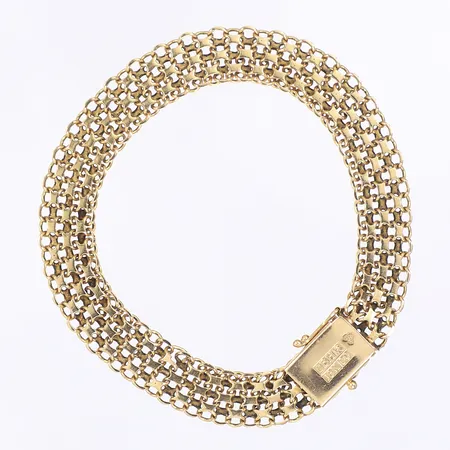 Armband X-länk längd 19cm bredd 10mm defekt saknar en låsåtta 18K Vikt: 14,2 g