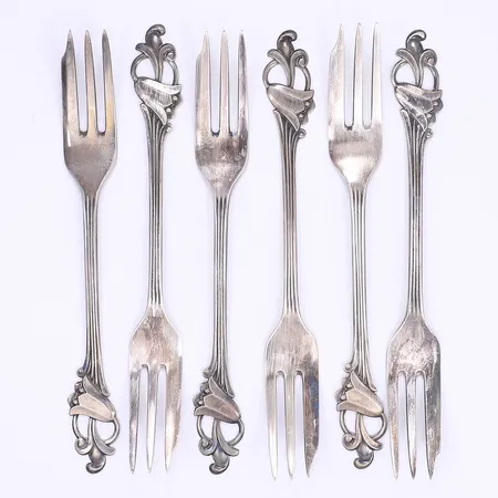 6 Tårtgafflar Norge genombruten dekor längd 14,5cm silver 830/1000  Vikt: 101,5 g