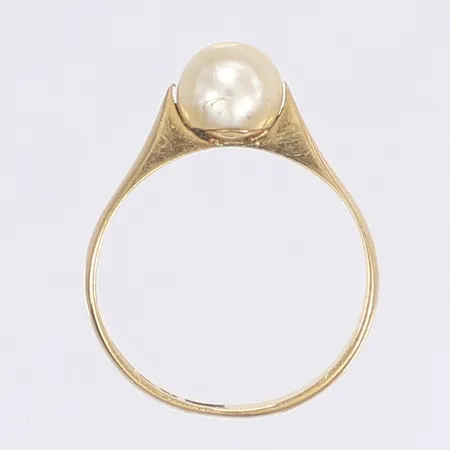 Ring med odlad pärla stl 16 bredd 2-6mm svenska stämplar 18K Vikt: 1,8 g