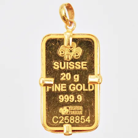 Hänge guldtacka Suisse Finegold Essayeur Fodeur serienummer: C258854 42x19mm ( Ram i 18K ca 3,3g) 24K