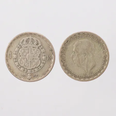 25st Svenska enkronor silver 80%, 800/1000 Vikt: 173,6 g