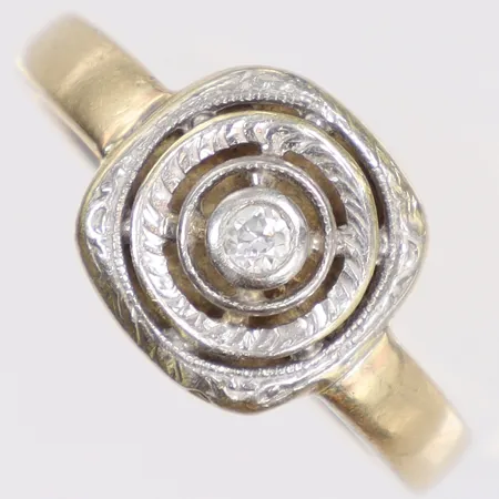 Ring med diamant 1x0,035ct, stl:18¼, bredd 3-11mm, 14K Vikt: 5,1 g