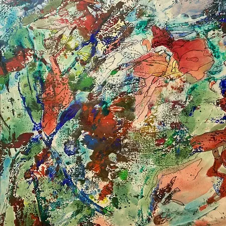 Tavla av Unto Eloranta monotypi 59cm x 40 cm, glas & ram, gulnad passpartou Skickas med postpaket.