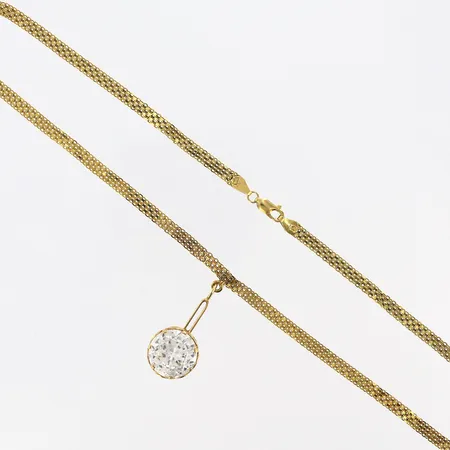 Collier X-länk längd 44,5cm, bredd 4mm, 14K, integrerat hänge med vit sten, 26x15mm, 18K Vikt: 10,5 g