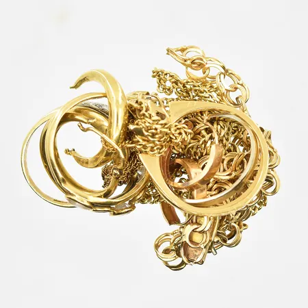 Diverse defekt guld med stenar, gulguld/vitguld, 18K. Vikt: 33,2 g