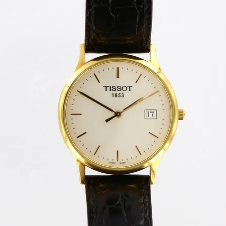 Herrur Tissot 18K, quartz, 33mm, datum, behov av batteribyte, läderarmband, gravyr För nit och redlighet i rikets tjänst Vikt: 0 g
