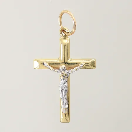 Hänge kors 36x20,4mm vitguldsdetaljer ostämplad skev ögla 18K Vikt: 1,5 g