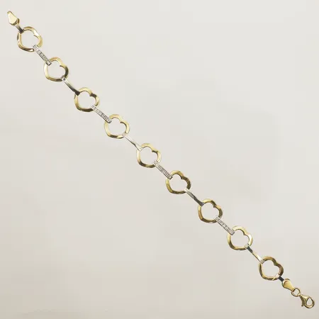 Armband med hjärtan och vita stenar, längd 19cm, bredd 10,5mm, tvåfärgat, 18K  Vikt: 7,5 g