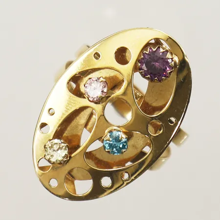 Ring med färgade stenar stl:21 bredd 29,4mm 18K Vikt: 6,3 g