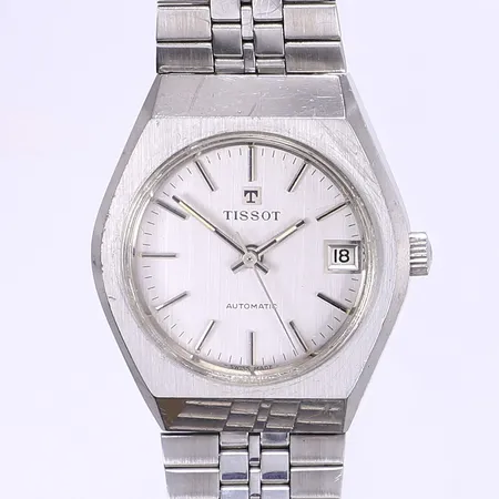 Herrur Tissot Automatic automatisk datum 1970-80-tal ca 35x40mm stål stållänk repor går vid katalogiseringstillfället