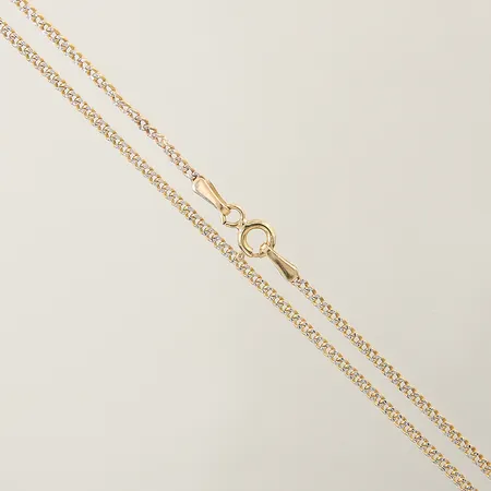 Kedja Pansar längd 45,5cm bredd 1,6mm vitguldsdetaljer, skeva länkar 14K Vikt: 2 g