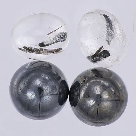 2 Rutilkvarts cabochonslipade 10mm & 2 Hematiter cabochonslipade 10mm