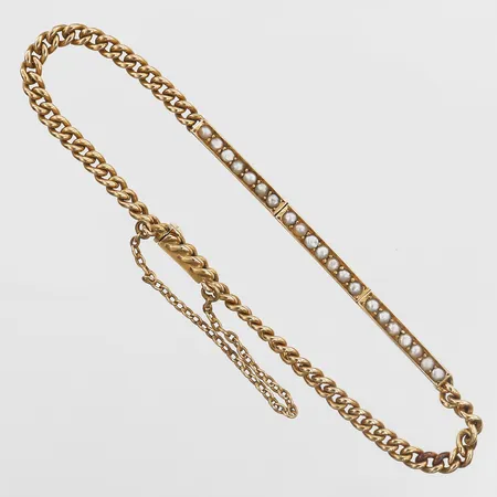Armband Pansar med fröpärlor längd 18cm, bredd 3mm, Guldvaruaktiebolaget G. Dahlgren & Co Ab, Malmö år 1906, säkerhetskedja, 18K  Vikt: 9,5 g