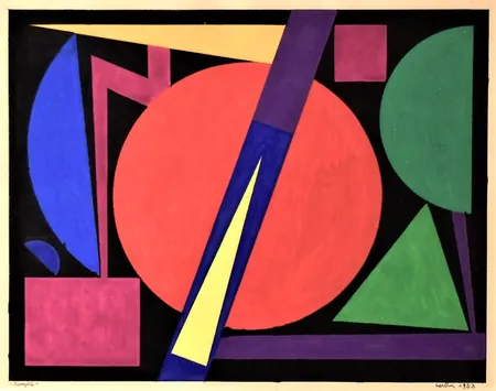 Tavla, gouache, signerad Auguste Herbin 1953, "Tempête", ca 27x34cm, proveniens Boibrino Gallery tom år 1987 därefter i privat ägo. Ej examinerad ur ram, Solange Dreyfus intygar genom fotokopia texten à tergo.