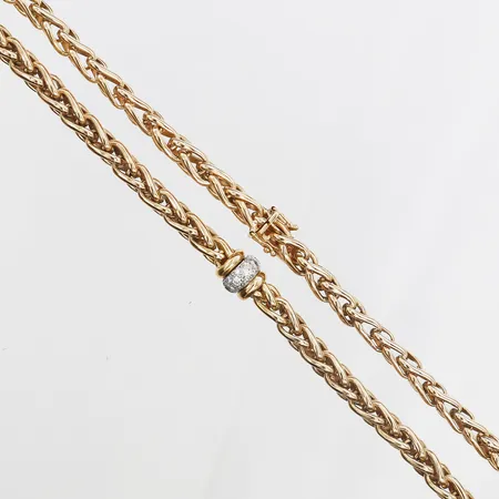 Collier med diamanter 8xca0,03ct 12xca0,005ct, längd 50,5cm, bredd 5-8mm, hänge i vitguld avtagbart, Hellströmer Jan, Stockholm år 1997, 18K  Vikt: 70,4 g